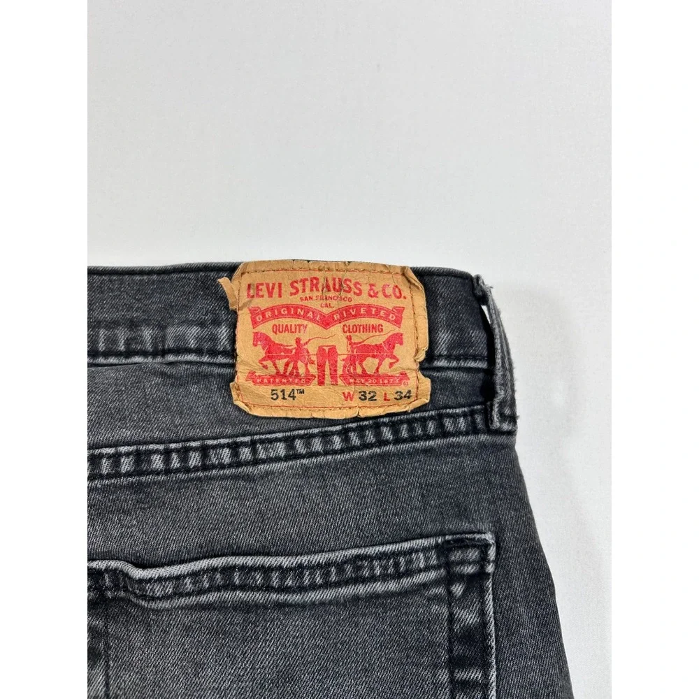 Levis 514 Straight Fit Mens Jeans Faded Black Denim W32 L34 Crotch Flaw